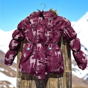Smonty Purple Kids Puffer Animal Print jacket with hoodie for 5-6 year old